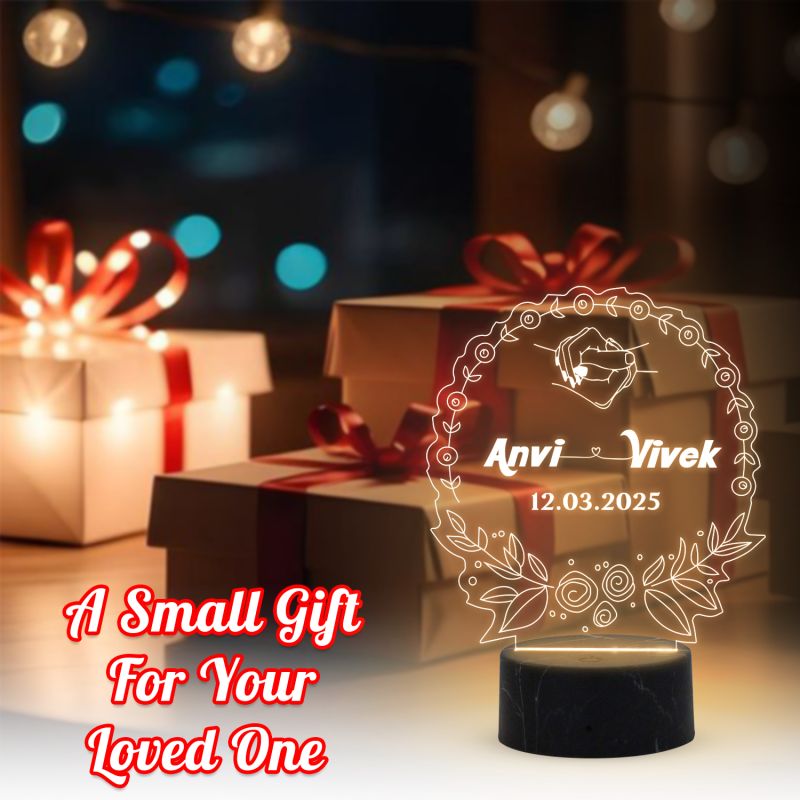 Personalized Couple Night Lamp with Warm White Lamp Customized with Name Date Gift for Anniversary Birthday Engagement, Couple Gift Husband Wife
